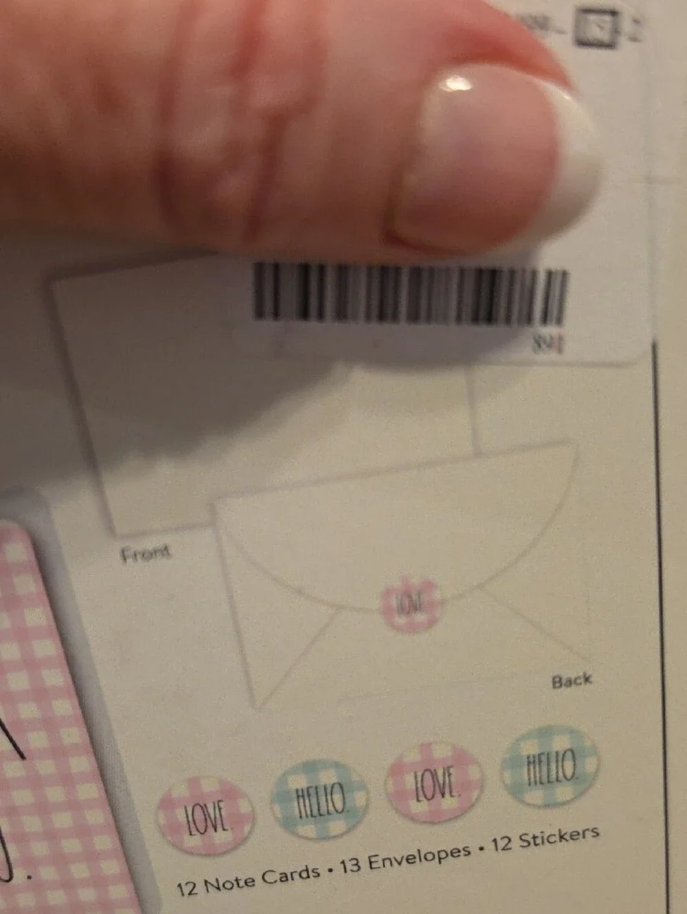 Rae Dunn Note Card Set Pink/ Blue Gingham- Set Of 12